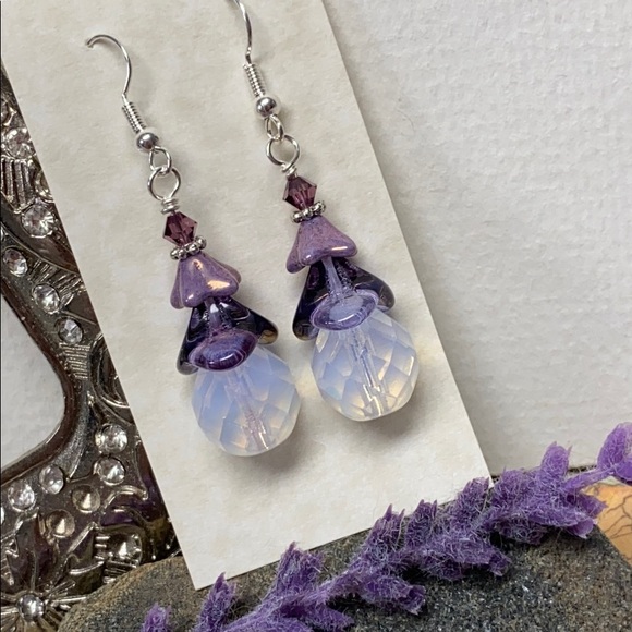 cocovalli Jewelry - NEW handmade chunky opalite purple petals earrings